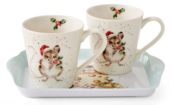Sada porcelánových hrnků s podtáckem Vánoční myšky 180 ml
