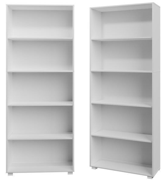 FurniGO Knihovna 190 cm bílá - 5 přihrádek