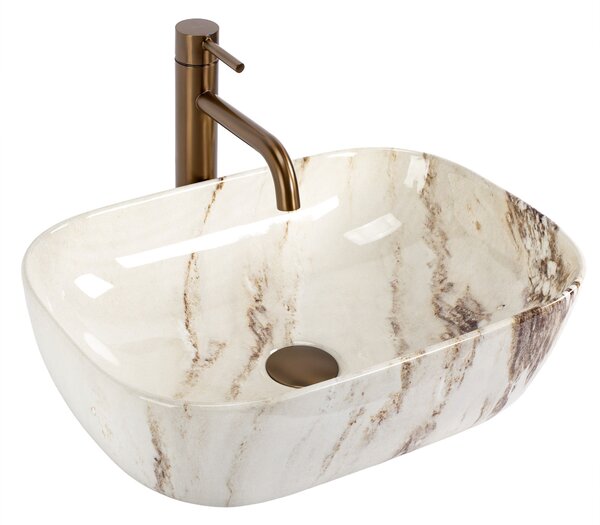 Rea Belinda Marrone Shiny, umyvadlo na desku 465×330×135 mm, imitace kamene Marrone, REA-U3601