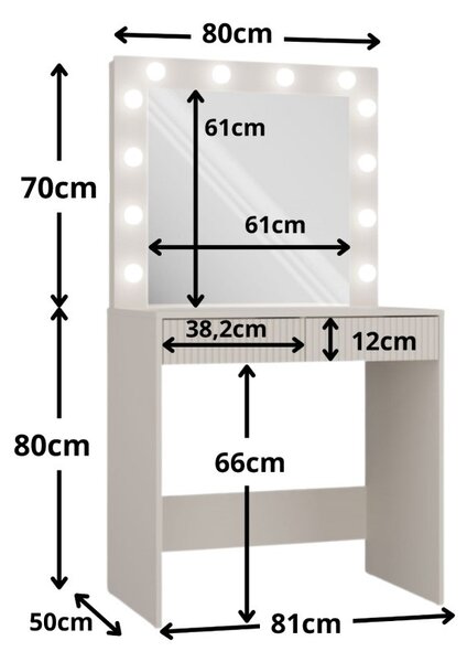 TP Living Toaletní stolek s LED osvětlením MARINA Slim kašmír