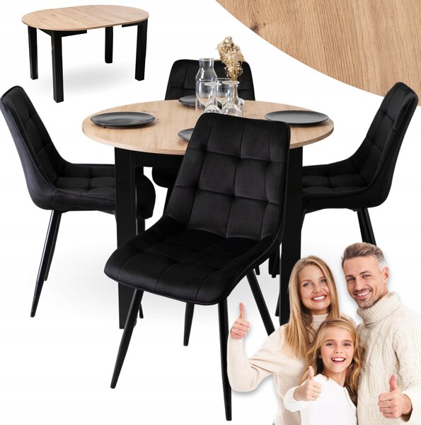 Rozkládací stůl Mebel Elite kulatý dekor dub artisan + 4 židle
