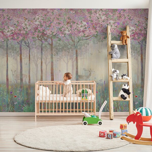 Fototapety Kvetoucí stromy s dlouhými kmeny, jeleni mezi stromy, Fototapety dětské, Fototapety dětské les, u62100d2 : uwalls.cz