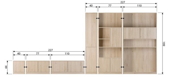Modulární knihovna v dekoru dubu v přírodní barvě 110x199 cm Modulair – vtwonen