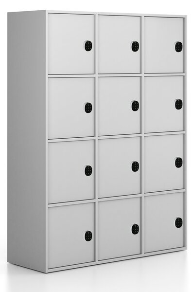 Kancelářská skříň FRAME, 12x dveře, 1299 x 450 x 1735 mm, kódový zámek, šedá