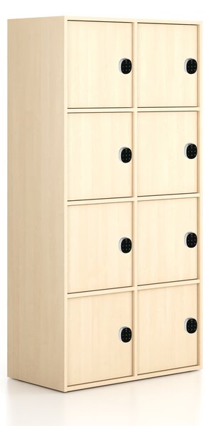 Kancelářská skříň FRAME, 8x dveře, 872 x 450 x 1735 mm, kódový zámek, bříza