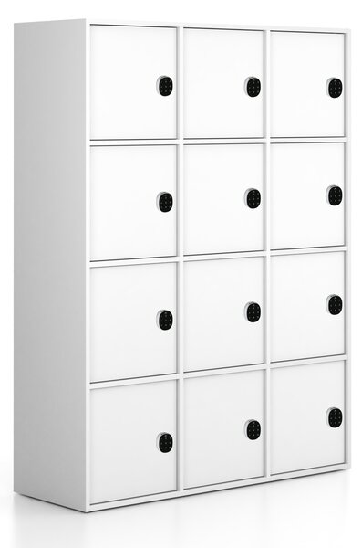 Kancelářská skříň FRAME, 12x dveře, 1299 x 450 x 1735 mm, kódový zámek, bílá