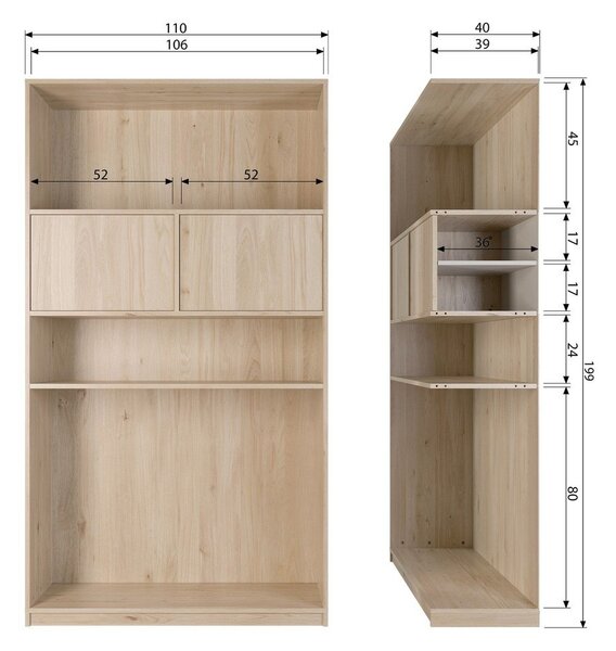 Modulární knihovna v dekoru dubu v přírodní barvě 110x199 cm Modulair – vtwonen