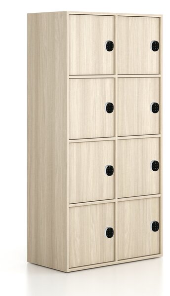 Kancelářská skříň FRAME, 8x dveře, 872 x 450 x 1735 mm, kódový zámek, dub přírodní