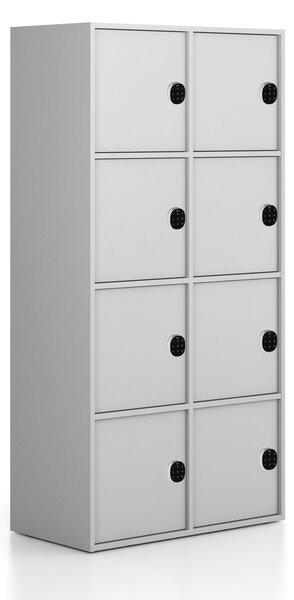 Kancelářská skříň FRAME, 8x dveře, 872 x 450 x 1735 mm, kódový zámek, šedá