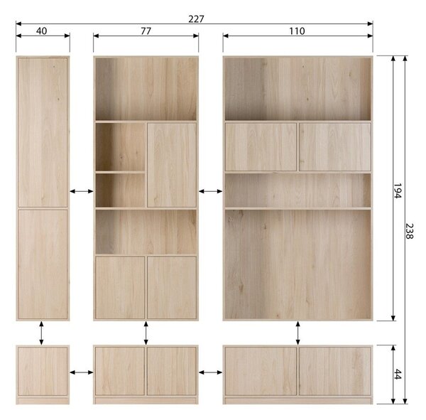 Modulární knihovna v dekoru dubu v přírodní barvě 110x199 cm Modulair – vtwonen