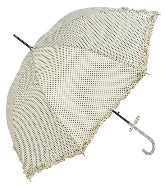 Žlutý deštník s puntíky a ozdobnou stuhou na okraji – 90 cm
