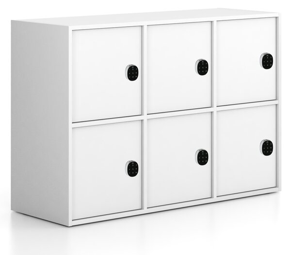 Kancelářská skříň FRAME, nízká, 6x dveře, 1299 x 450 x 881 mm, kódový zámek, bílá