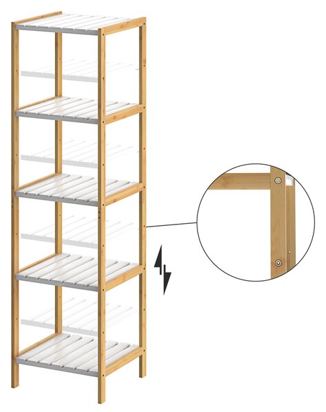 Bambusový regál GREGOR, 5 polic, 33x34x140cm, hnědá/bílá