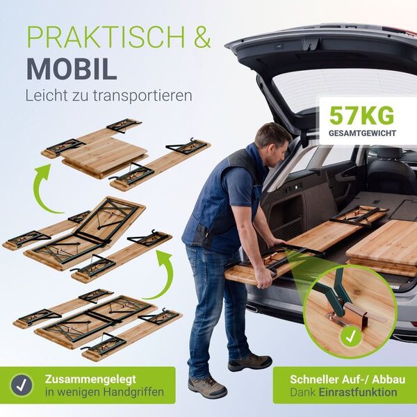 Pivní zahradní set s opěrkami, skládací, 8 míst, 170 cm