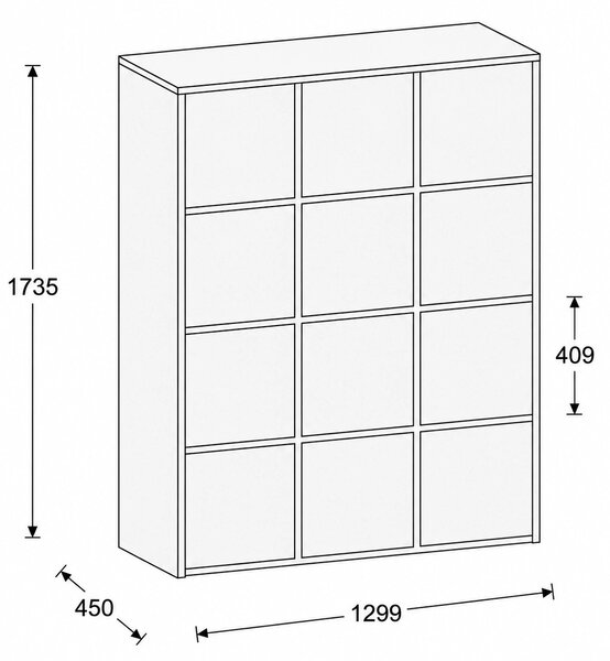 Kancelářská skříň FRAME, 12x dveře, 1299 x 450 x 1735 mm, mechanický kódový zámek, bílá