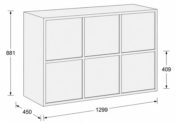 Kancelářská skříň FRAME, nízká, 6x dveře, 1299 x 450 x 881 mm, mechanický kódový zámek, bílá