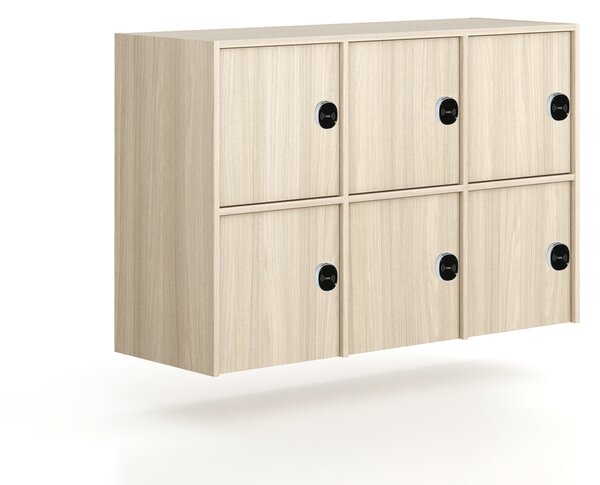 Kancelářská skříň FRAME, nízká, 6x dveře, 1299 x 450 x 881 mm, RFID zámek, dub přírodní