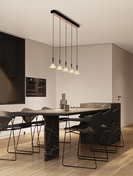 LED stmívatelný černo-rose zlatá moderní lustr Paluz 150
