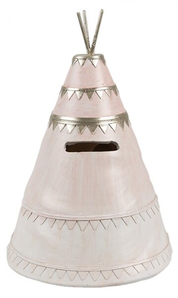 Růžová pokladnička holčička v teepee – 13x13x19 cm