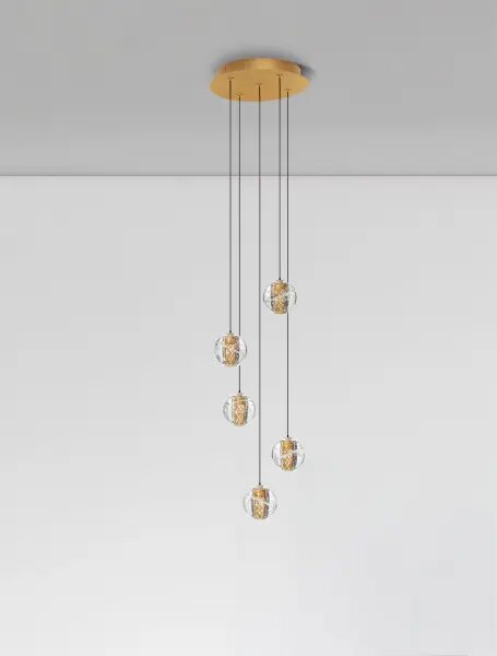LED stmívatelný zlatá moderní lustr Licio