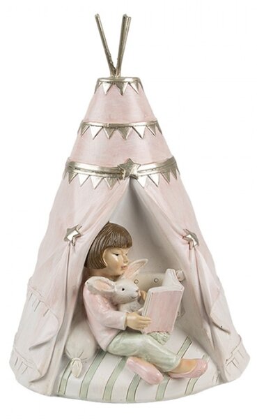 Růžová pokladnička holčička v teepee – 13x13x19 cm