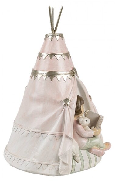 Růžová pokladnička holčička v teepee – 13x13x19 cm