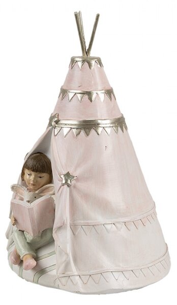 Růžová pokladnička holčička v teepee – 13x13x19 cm