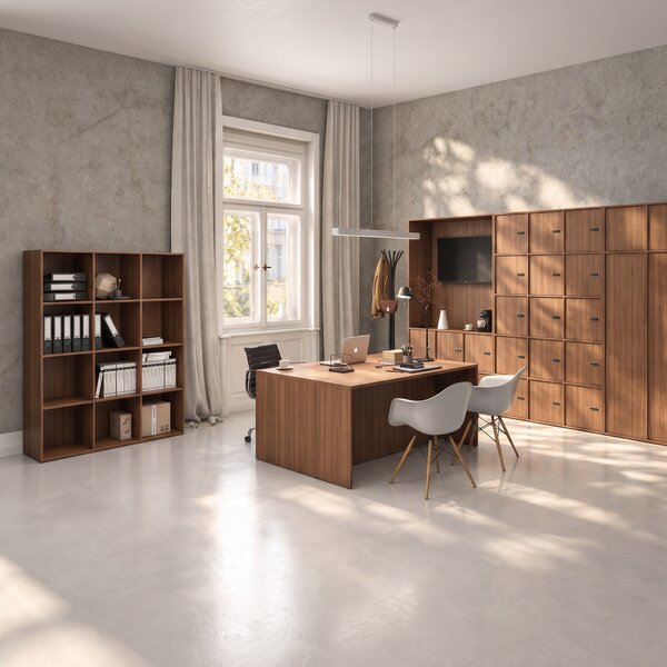 Kancelářská skříň FRAME, 8x dveře, 872 x 450 x 1735 mm, mechanický kódový zámek, ořech