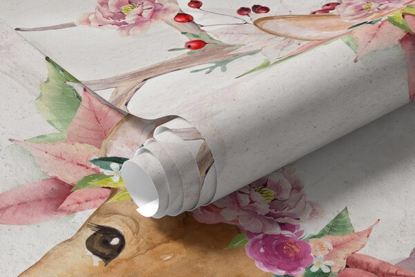 Fototapety Jeleni s květinami na paroží, Fototapety dětské, Fototapety pro dívku, u04671d1 : uwalls.cz