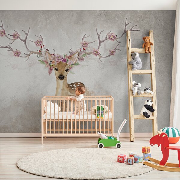 Fototapety Jeleni s květinami na paroží, Fototapety dětské, Fototapety pro dívku, u04671d2 : uwalls.cz