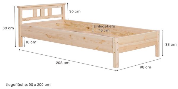POSTEL, 90/200 cm barvy borovice MID.YOU - Jednolůžkové postele, Online Only