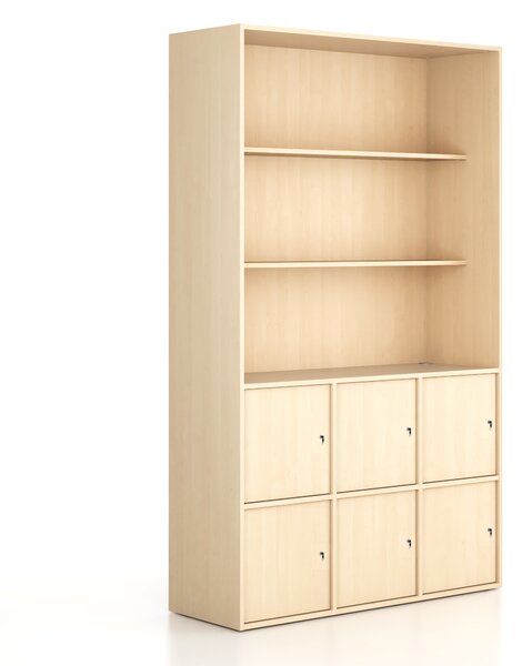 Kancelářská skříň FRAME, 6x dveře, 2x police, 1299 x 450 x 2162 mm, cylindrický zámek, bříza