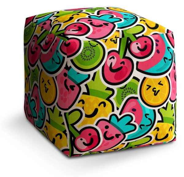 Sablio Taburet Cube Veselé ovoce - 40x40x40 cm