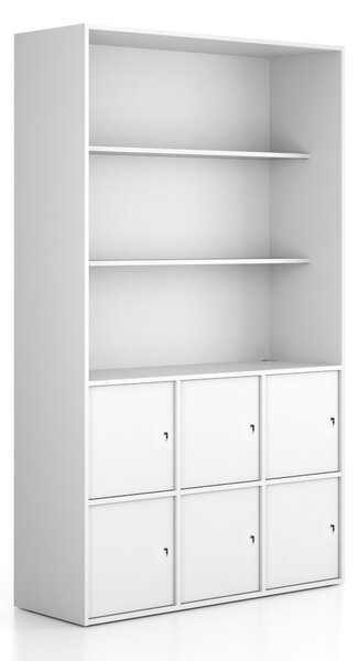 Kancelářská skříň FRAME, 6x dveře, 2x police, 1299 x 450 x 2162 mm, cylindrický zámek, bílá