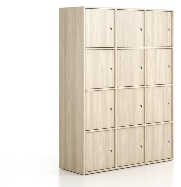 Kancelářská skříň FRAME, 12x dveře, 1299 x 450 x 1735 mm, cylindrický zámek, dub přírodní