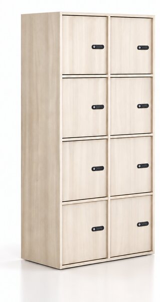 Kancelářská skříň FRAME, 8x dveře, 872 x 450 x 1735 mm, mechanický kódový zámek, dub přírodní