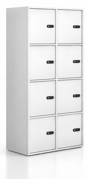 Kancelářská skříň FRAME, 8x dveře, 872 x 450 x 1735 mm, mechanický kódový zámek, bílá
