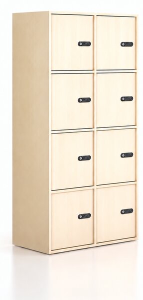 Kancelářská skříň FRAME, 8x dveře, 872 x 450 x 1735 mm, mechanický kódový zámek, bříza