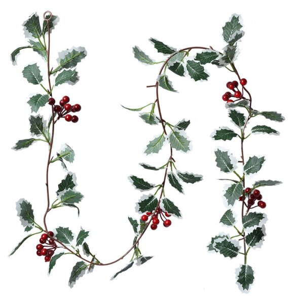 Vánoční girlanda s cesmínou se zasněženými lístky Holly – 170 cm