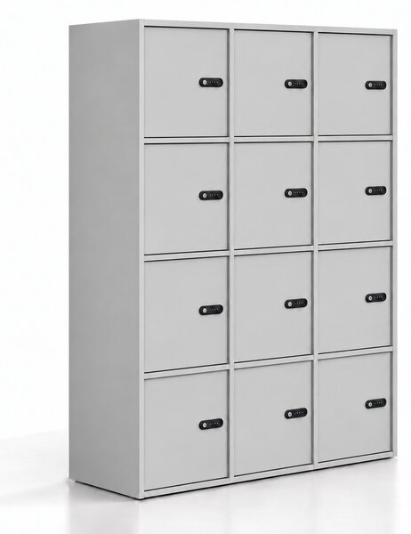 Kancelářská skříň FRAME, 12x dveře, 1299 x 450 x 1735 mm, mechanický kódový zámek, šedá