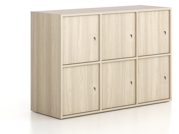 Kancelářská skříň FRAME, nízká, 6x dveře, 1299 x 450 x 881 mm, cylindrický zámek, dub přírodní