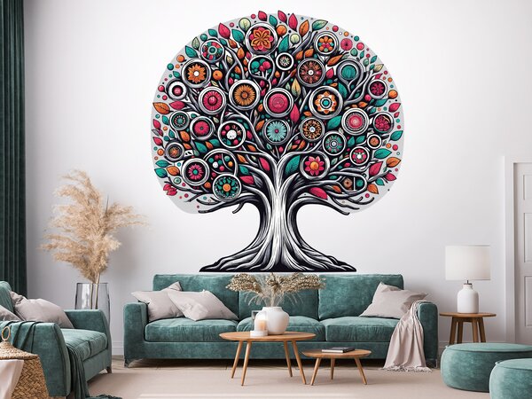 Neobvyklý strom textilní přelepitelná samolepka na zeď arch 43 x 45 cm