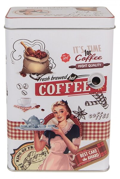Plechová úložná krabička bílo-červené barvy It´s Time For Coffee – 8x12x21 cm