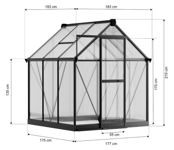 Skleník 210 x 183 x 193 cm, zesílená konstrukce, polykarbonát 6 mm