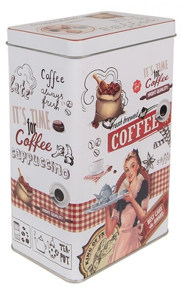 Plechová úložná krabička bílo-červené barvy It´s Time For Coffee – 8x12x21 cm