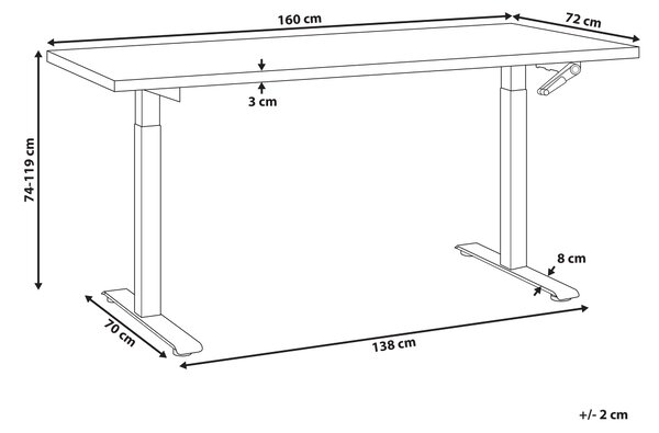 Manuálně výškově nastavitelný pracovní stůl DESTINES 160 cm 72 cm Bílá
