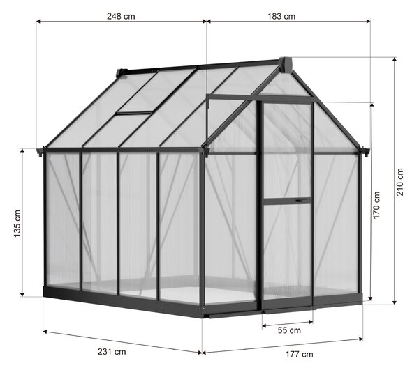 Skleník 210 x 183 x 248 cm, zesílená konstrukce, polykarbonát 6 mm