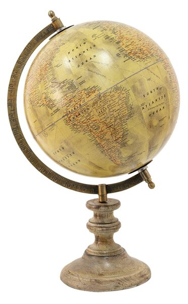 Béžový dekorativní glóbus na dřevěném podstavci Globe – 22x22x35 cm