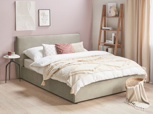 Postel s úložným prostorem Umělý samet LAVAUR 160 x 200 cm Taupe