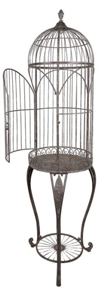 Hnědá dekorativní ptačí klec z kovu na vysokých nohách – 52x187 cm